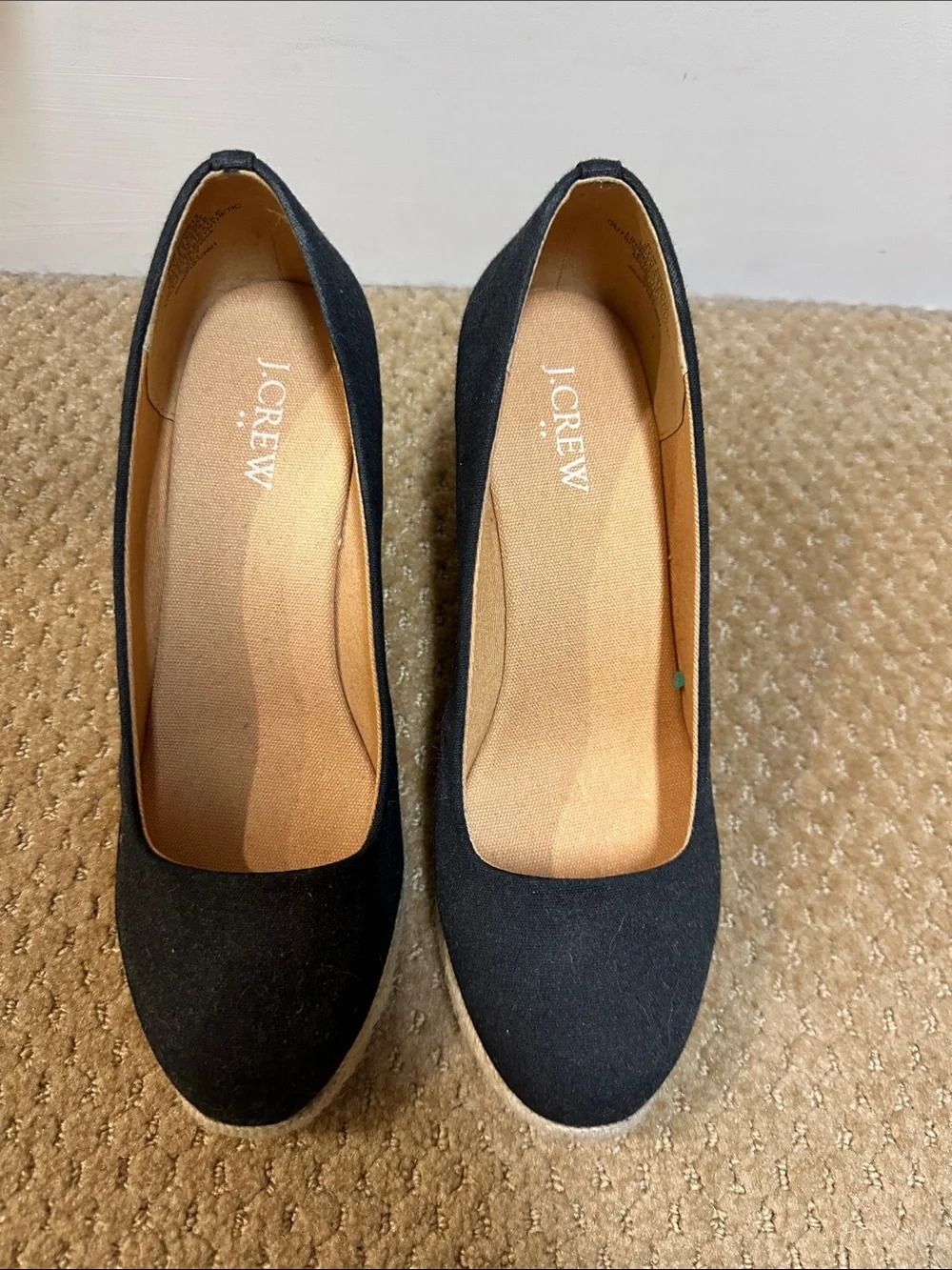 J.Crew Black Canvas Espadrille Wedge Pumps Size - Picture 1 of 3